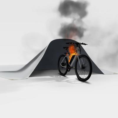 E-bike fire blanket used for lithium battery fire containment